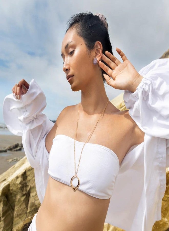 POTESSA Long Circle Pendant Necklace 18K Gold Plated Cable Chain Women Statement Long Sweater Necklace - Image 3